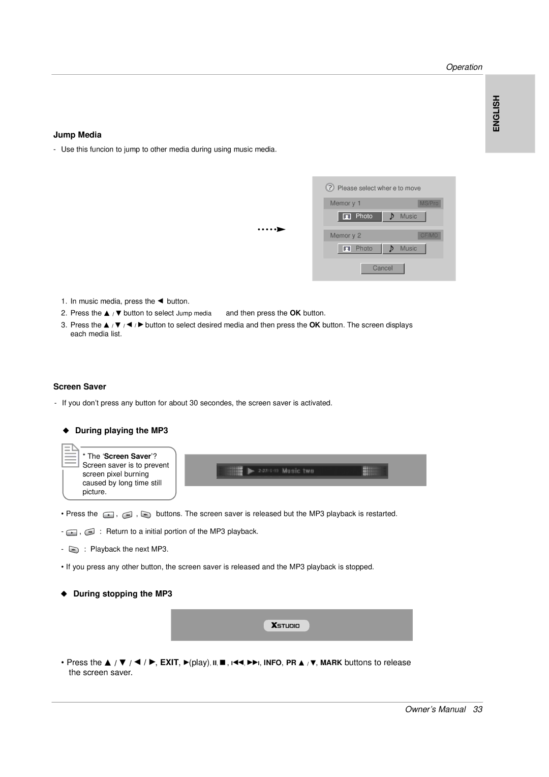 LG Electronics 141K TX), 3828VA0565M, MF056B owner manual During playing the MP3, During stopping the MP3 