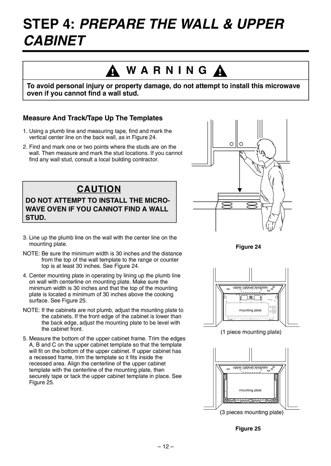 LG Electronics 3828W5U0492 installation instructions Prepare the Wall & Upper Cabinet 