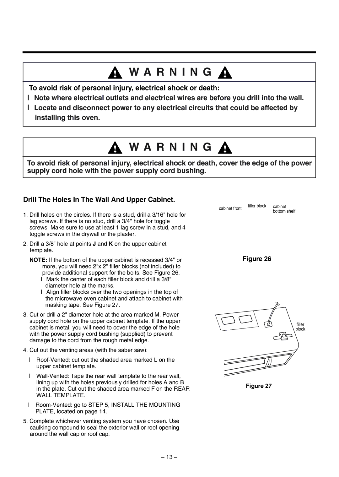 LG Electronics 3828W5U0492 installation instructions To avoid risk of personal injury, electrical shock or death 