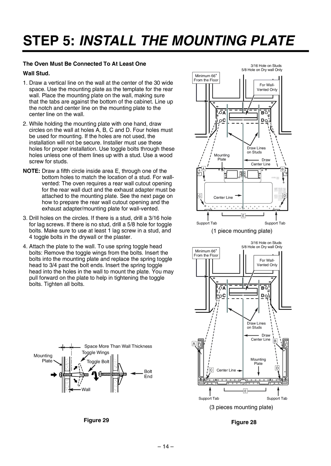 LG Electronics 3828W5U0492 Install the Mounting Plate, Oven Must Be Connected To At Least One Wall Stud 