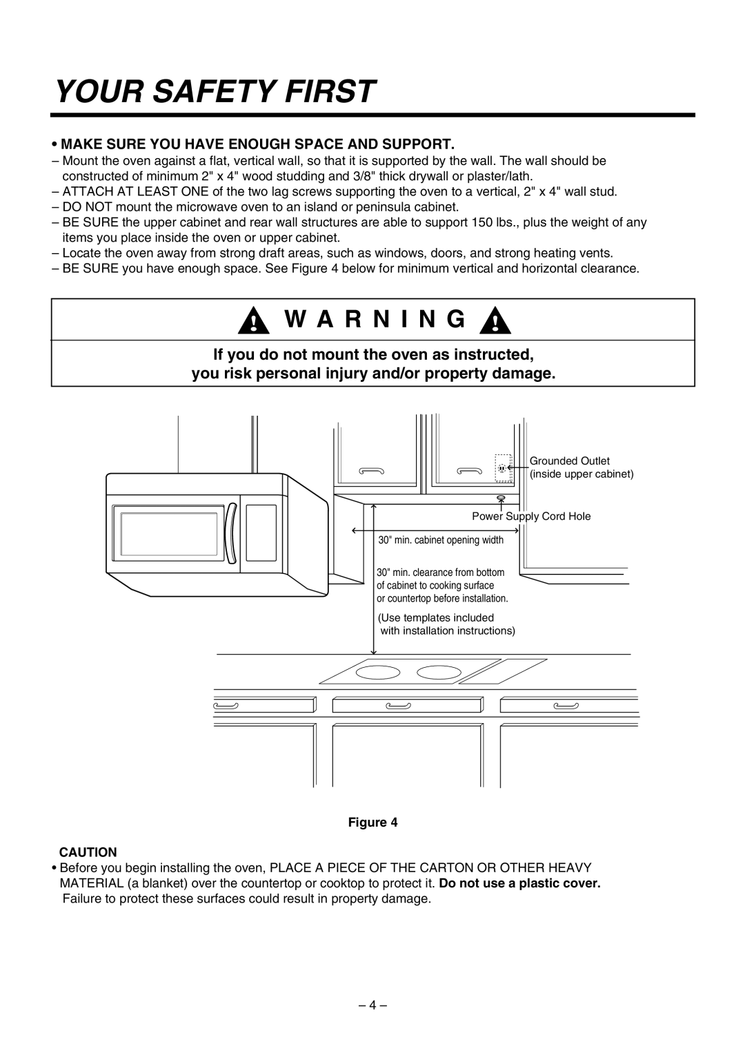 LG Electronics 3828W5U0492 installation instructions Make Sure YOU have Enough Space and Support 