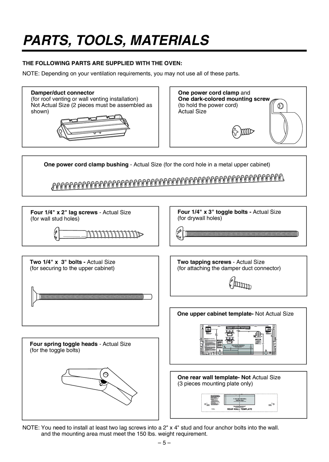 LG Electronics 3828W5U0492 installation instructions PARTS, TOOLS, Materials, Damper/duct connector 