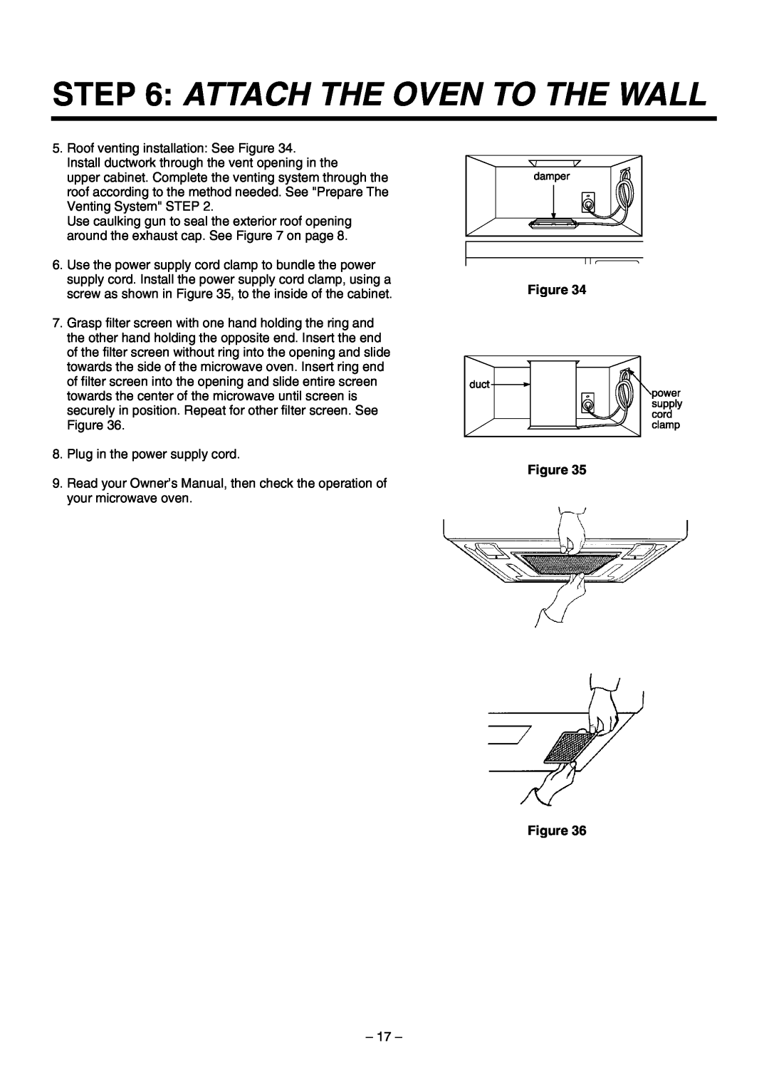 LG Electronics 3828W5U0492 installation instructions Attach The Oven To The Wall, Roof venting installation See Figure 