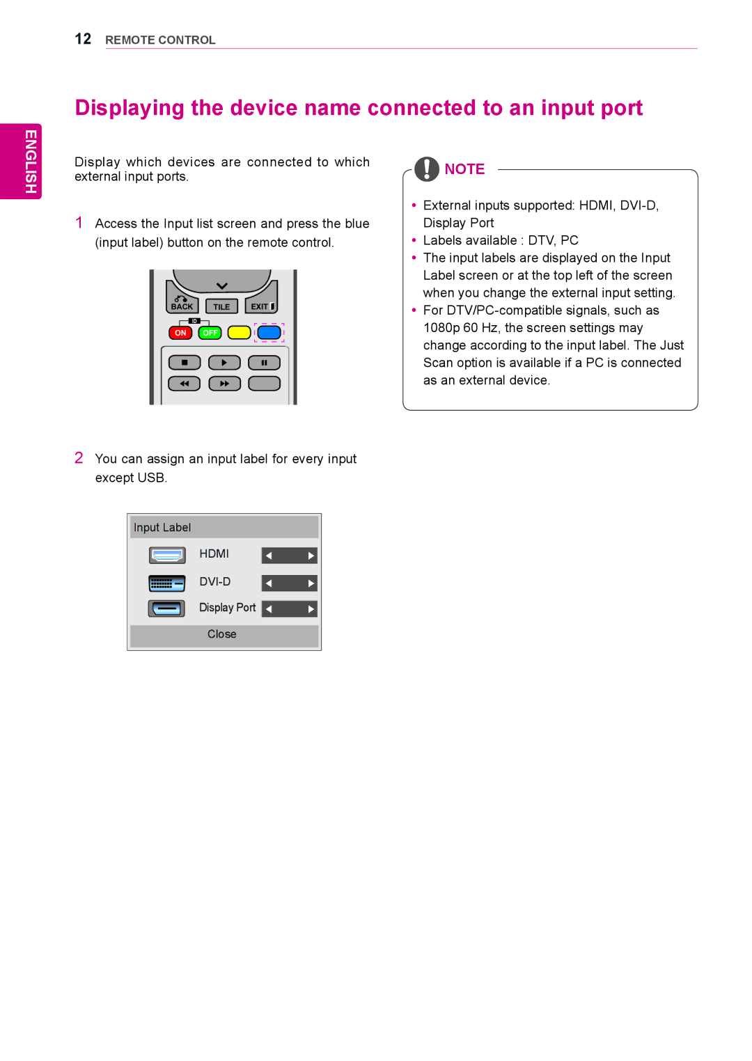 LG Electronics 38WR50MS owner manual Displaying the device name connected to an input port 