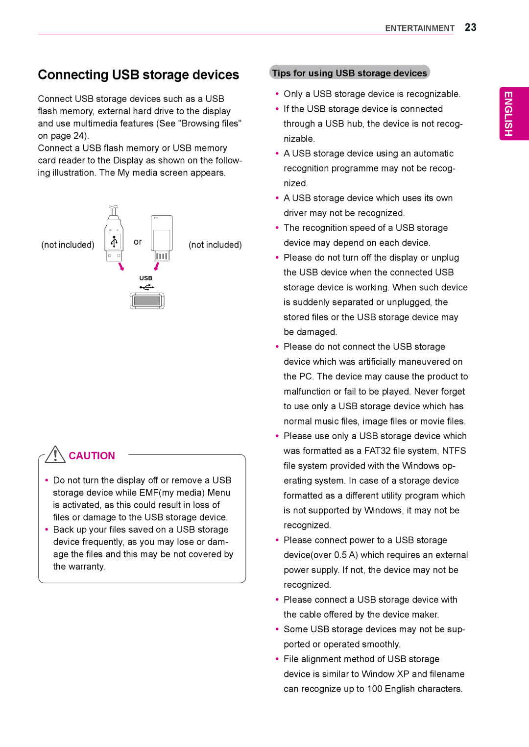 LG Electronics 38WR50MS owner manual Connecting USB storage devices 