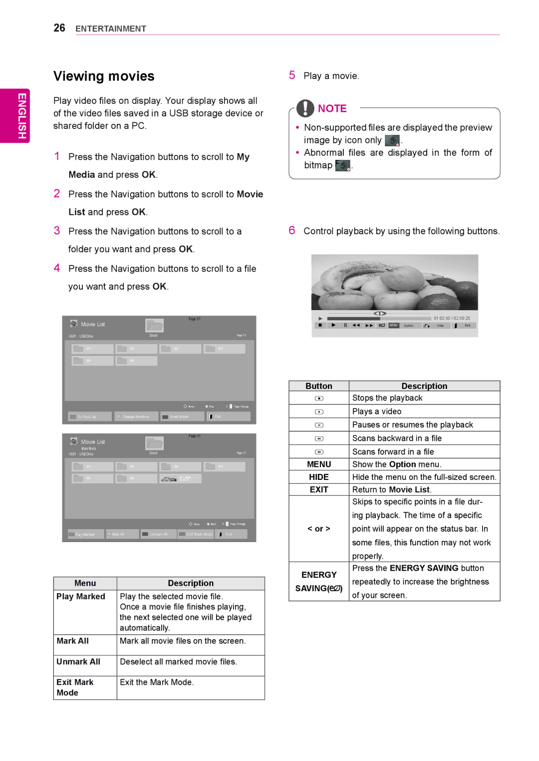 LG Electronics 38WR50MS owner manual Viewing movies 