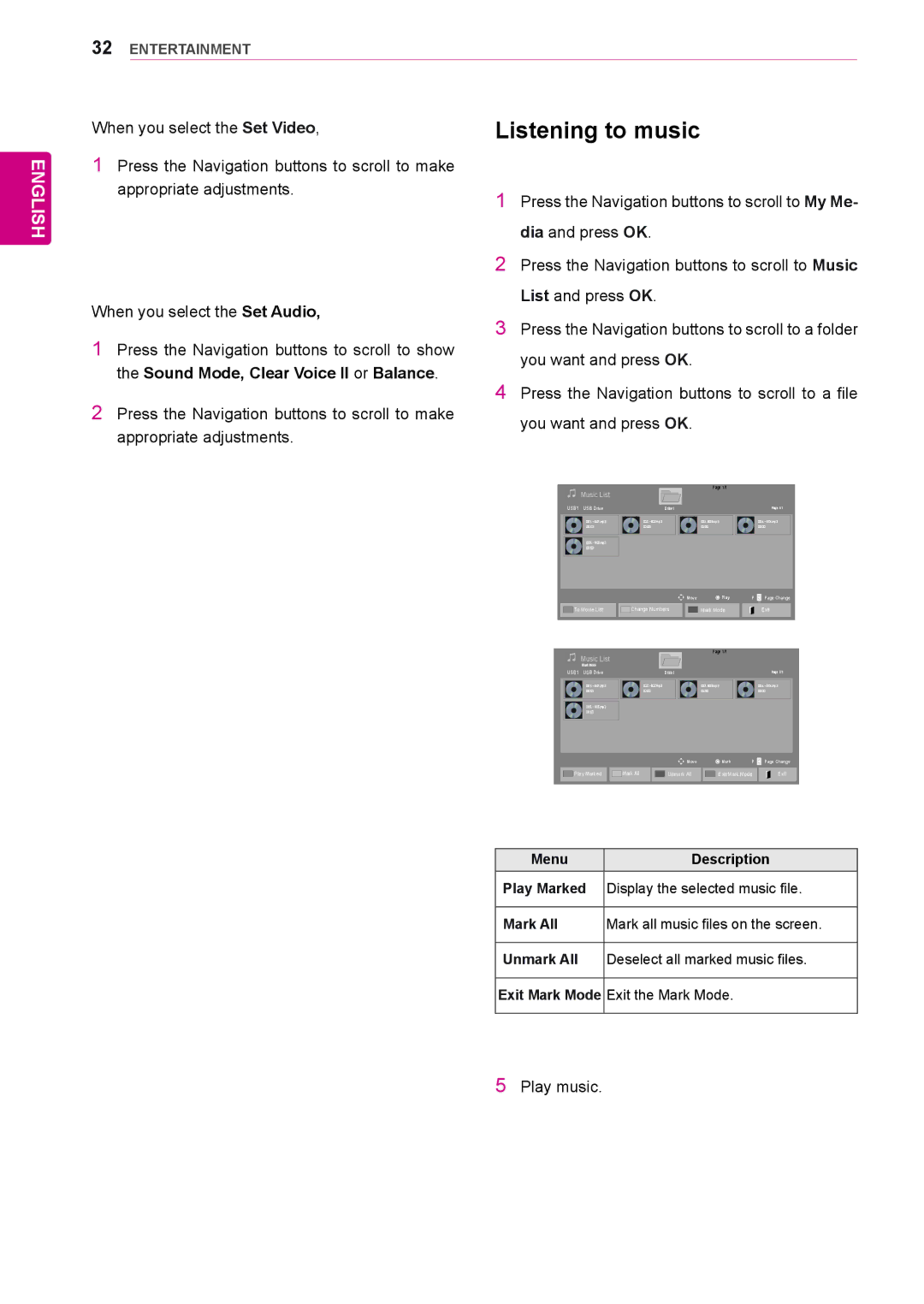 LG Electronics 38WR50MS owner manual Listening to music, Music List 