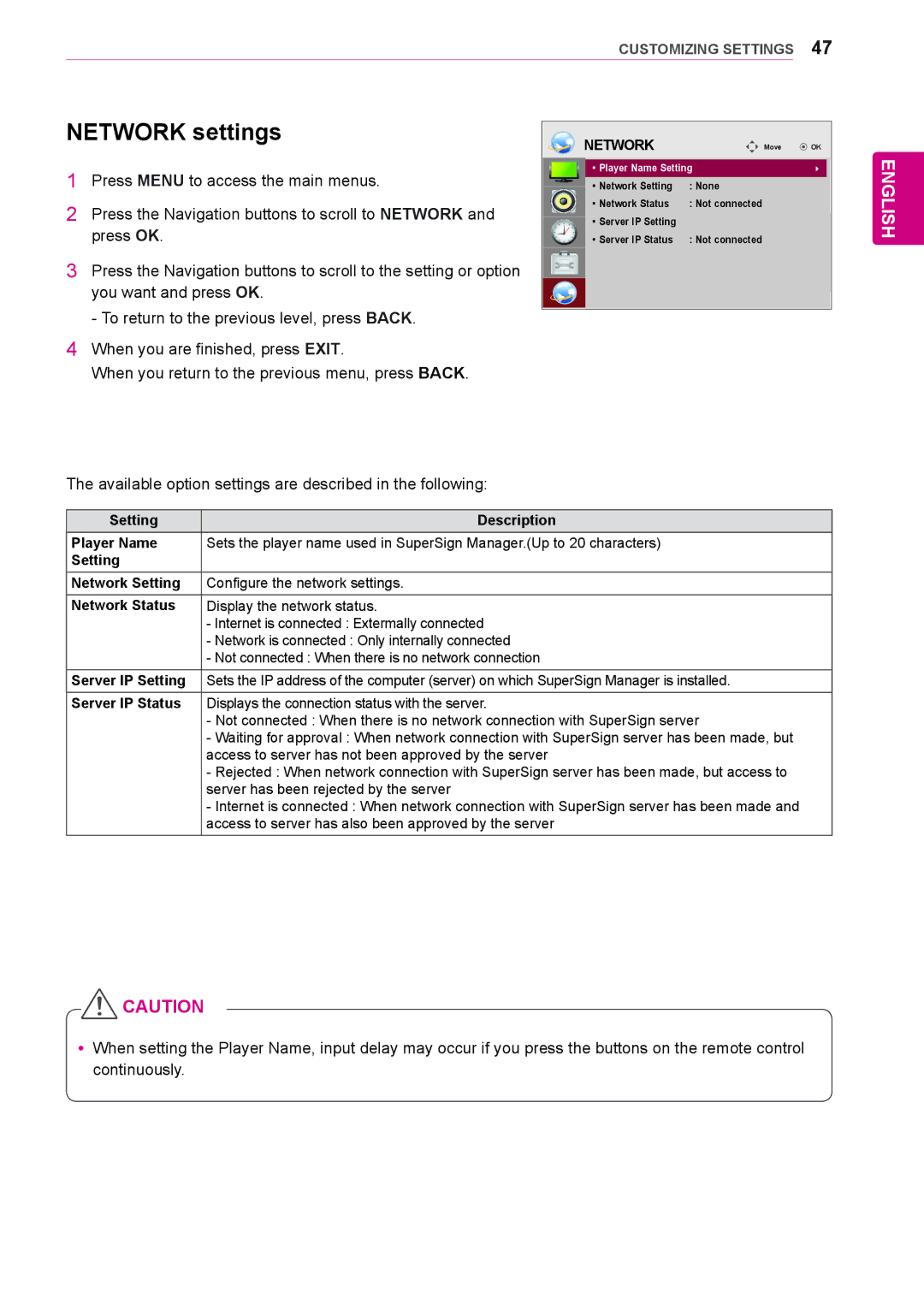 LG Electronics 38WR50MS owner manual Network settings 