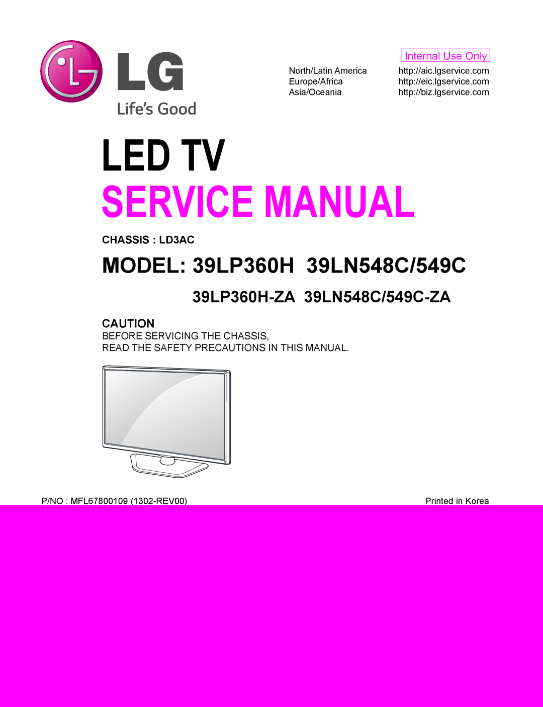 LG Electronics service manual Led Tv, Service Manual, MODEL 39LP360H 39LN548C/549C, 39LP360H-ZA 39LN548C/549C-ZA 