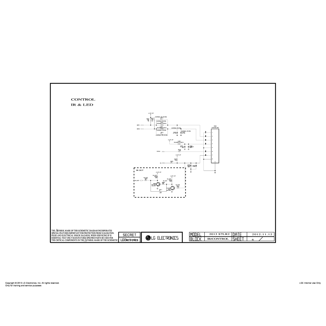 LG Electronics 39LN548C/549C Control Ir & Led, The Symbol Mark Of This Schemetic Diagram Incorporates, 2013 S7LR2, Ir Out 