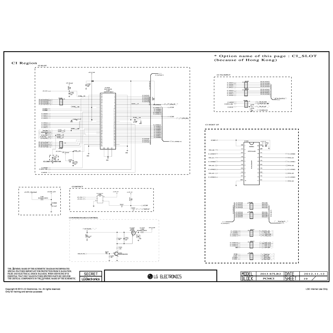 LG Electronics 39LN548C CI Region, Option name of this page CI SLOT because of Hong Kong, 2013 S7LR2, 2012 . 11, Pcmci 