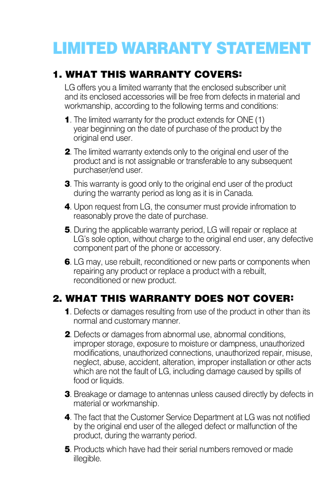 LG Electronics 4015 manual Limited Warranty Statement 