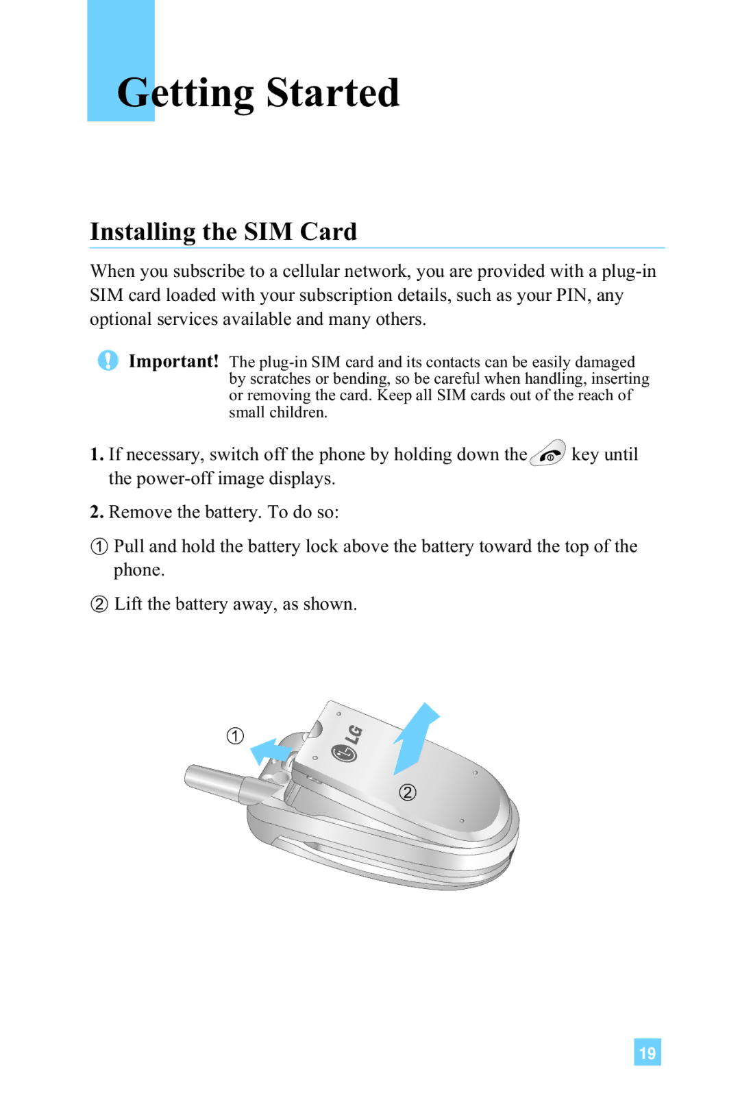 LG Electronics 4015 manual Getting Started, Installing the SIM Card 