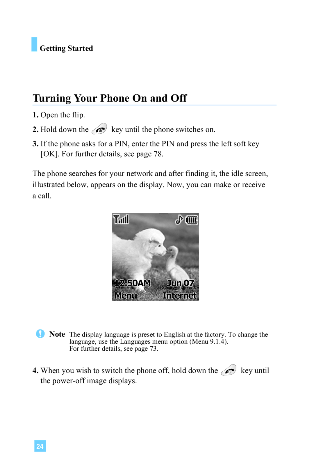 LG Electronics 4015 manual Turning Your Phone On and Off 