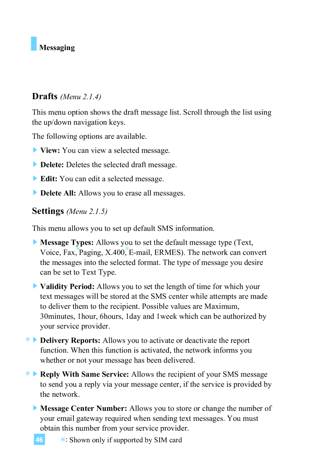 LG Electronics 4015 manual Drafts Menu, Settings Menu 