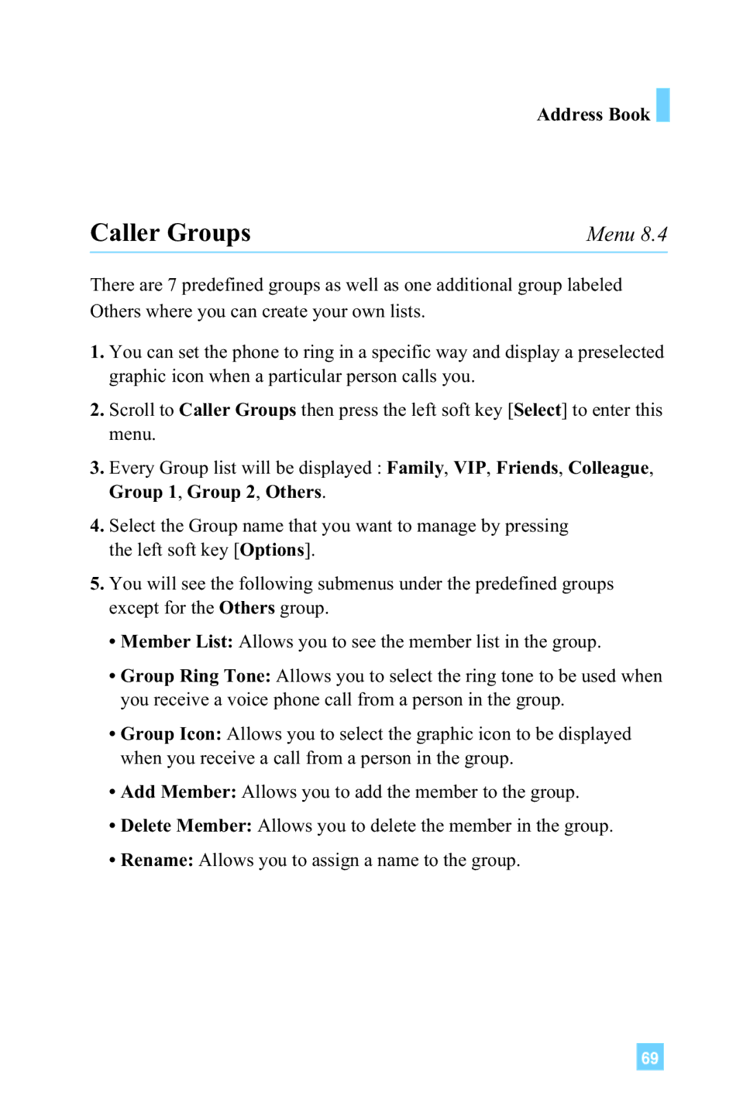 LG Electronics 4015 manual Caller Groups 