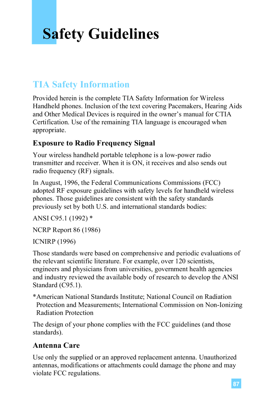 LG Electronics 4015 manual Safety Guidelines, TIA Safety Information 