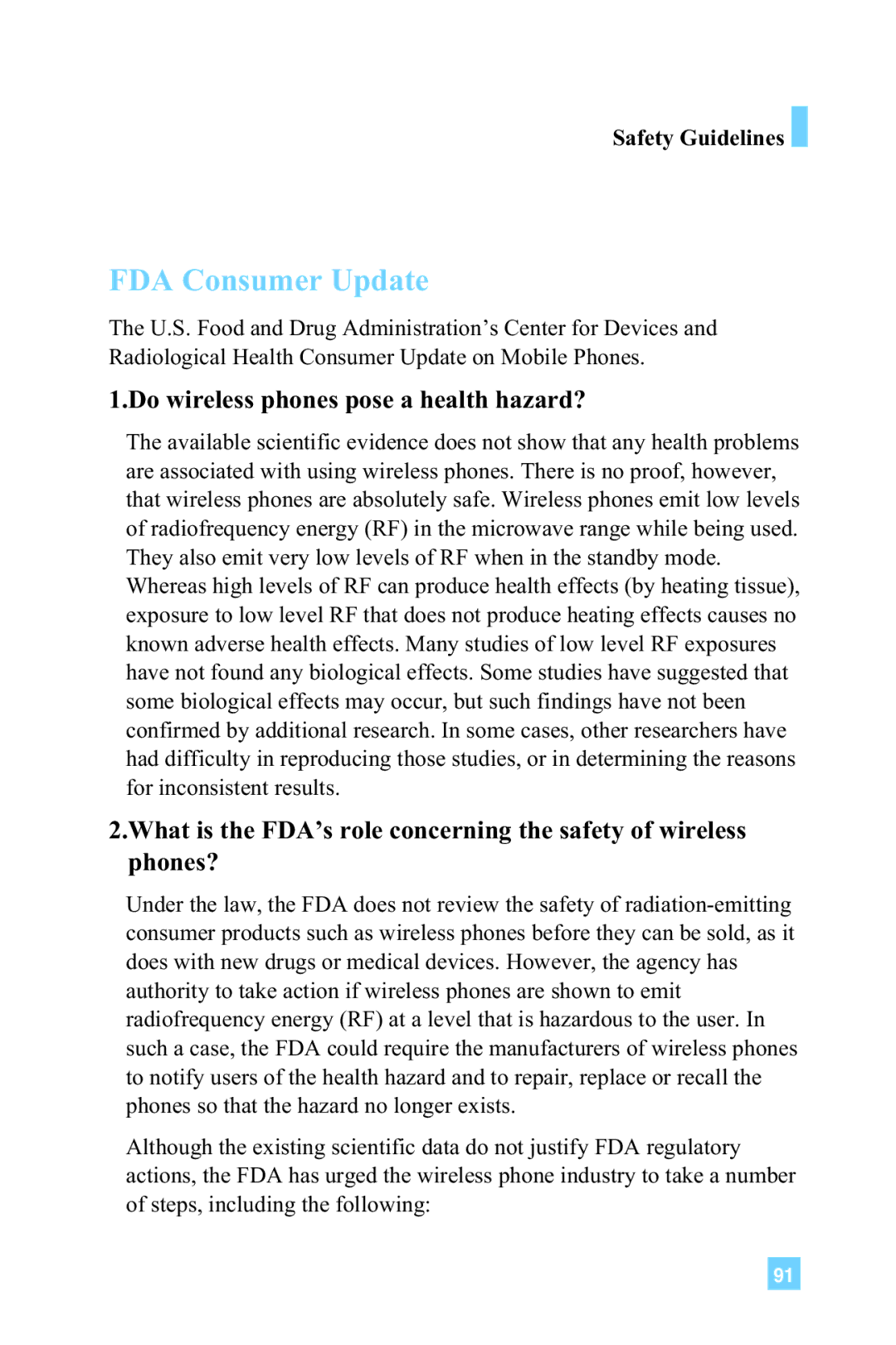 LG Electronics 4015 manual FDA Consumer Update 