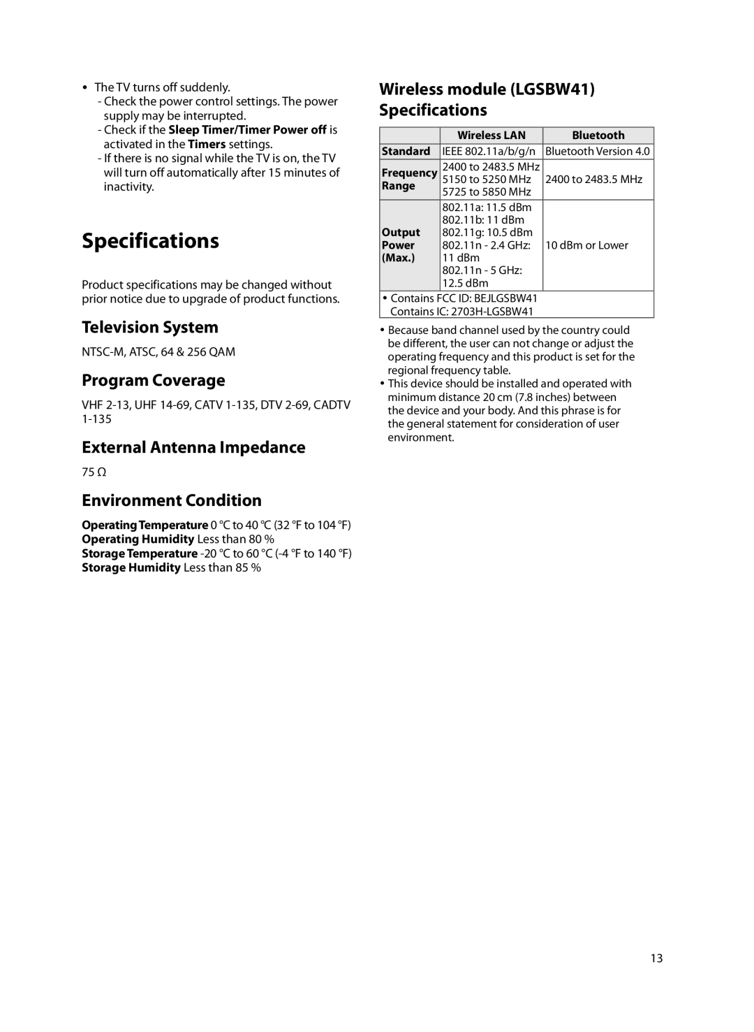 LG Electronics 40LF6300 setup guide Specifications 