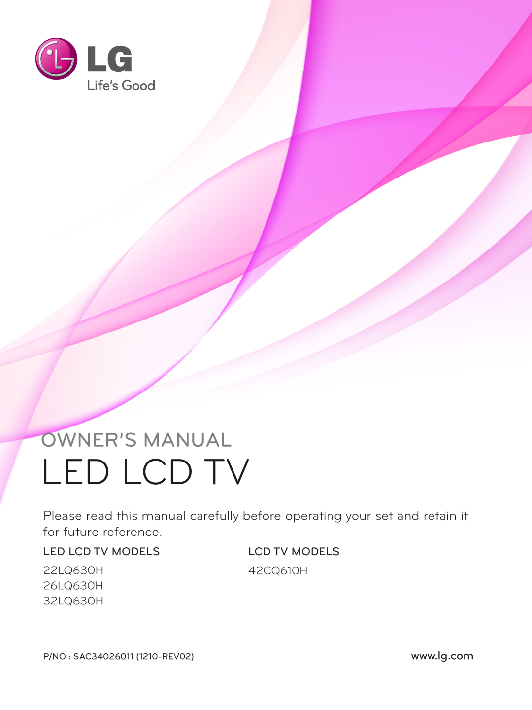 LG Electronics 22LQ63OH, 42CQ61OH, 26LQ63OH, 32LQ63OH owner manual Led Lcd Tv 