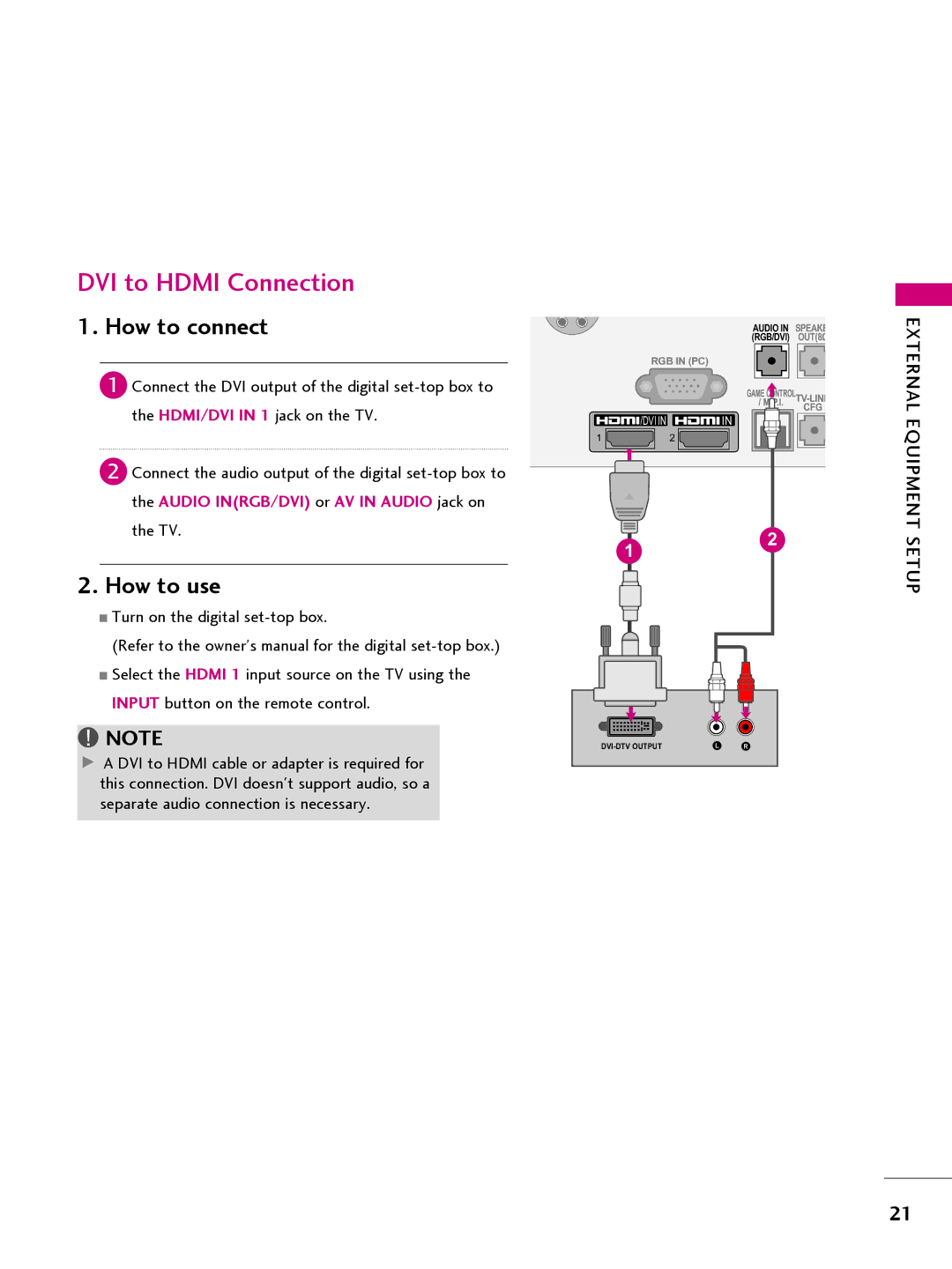 LG Electronics 22LQ63OH, 42CQ61OH, 26LQ63OH, 32LQ63OH owner manual DVI to Hdmi Connection 