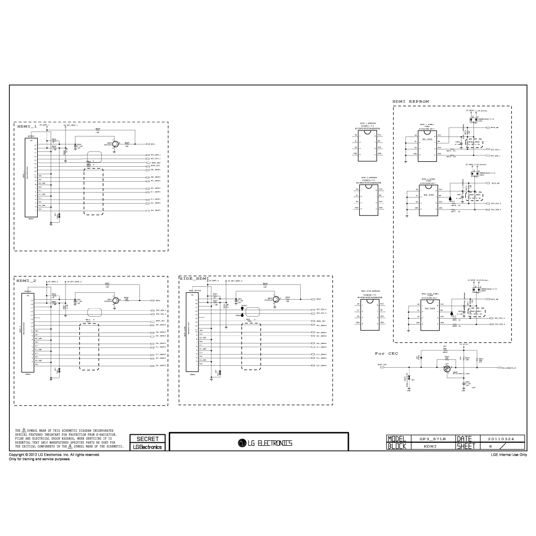 LG Electronics 42CS560-ZD Hdmi Eeprom, HDMI1, Sidehdmi, GP3S7LR20110324 HDMI8, LGE Internal Use Only, Body, AVRL161A1R1NT 