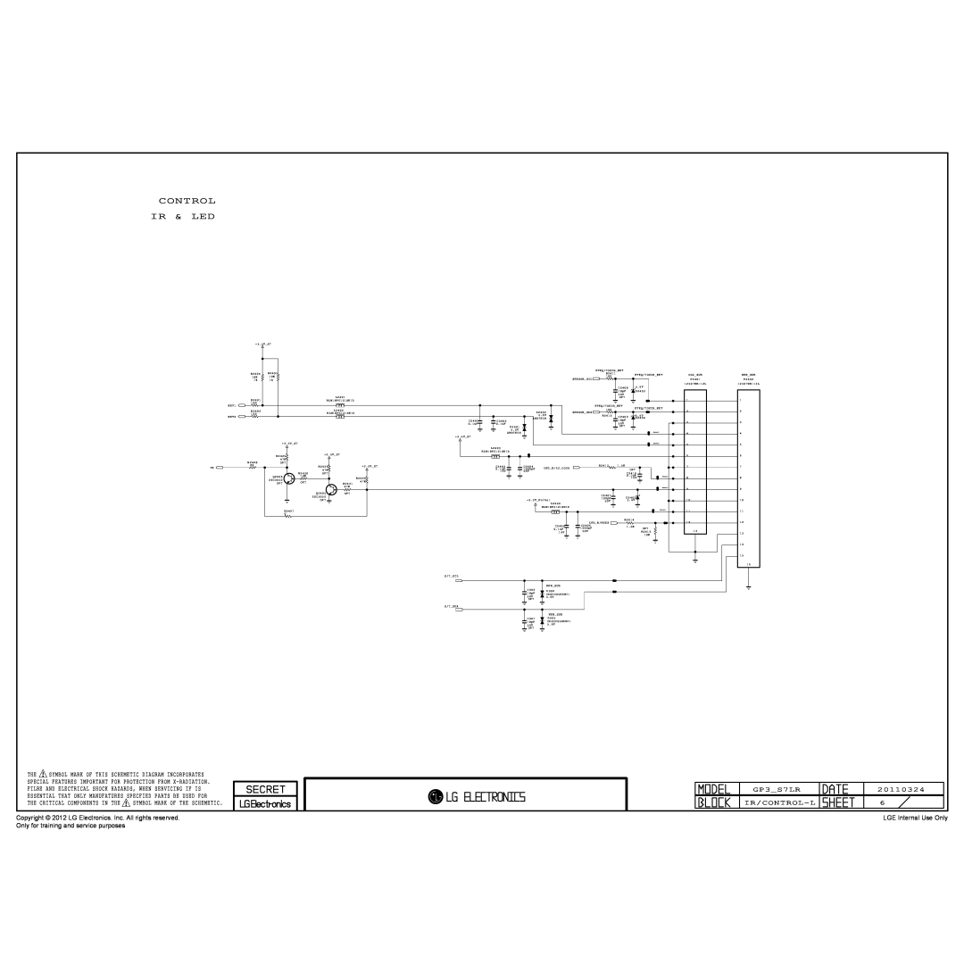 LG Electronics 42CS669C-ZD service manual Control Ir & Led, Copyright 2012 LG Electronics. Inc. All rights reserved 