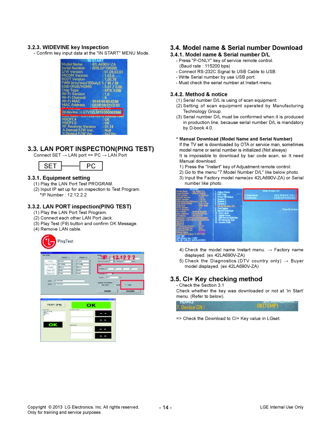 LG Electronics 42LA69**-Z* service manual Model name & Serial number Download, CI+ Key checking method 