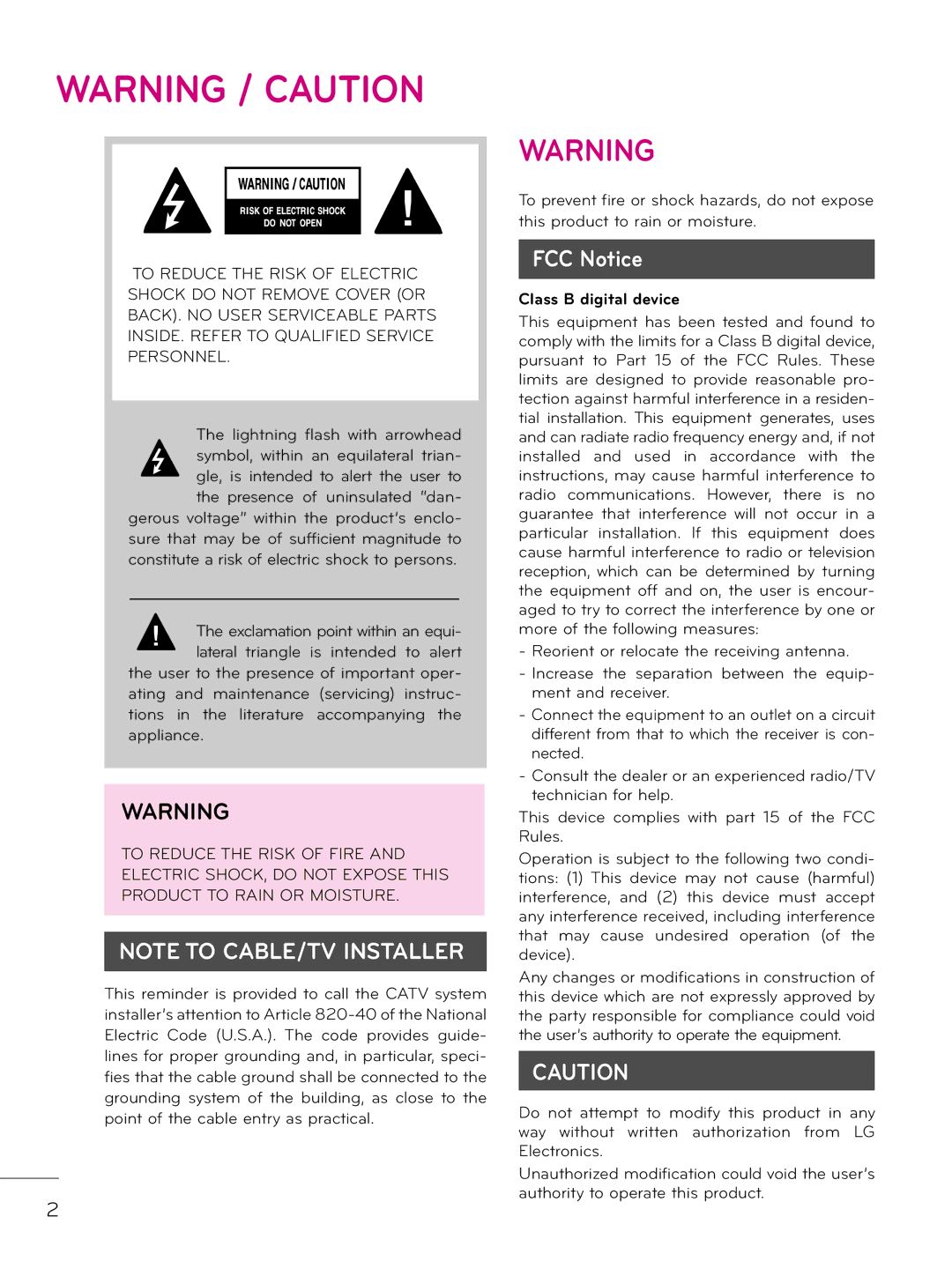 LG Electronics 26LD343H, 42LD343H, 37LD343H, 32LD343H, 32LD333H, 37LD333H owner manual FCC Notice, Class B digital device 