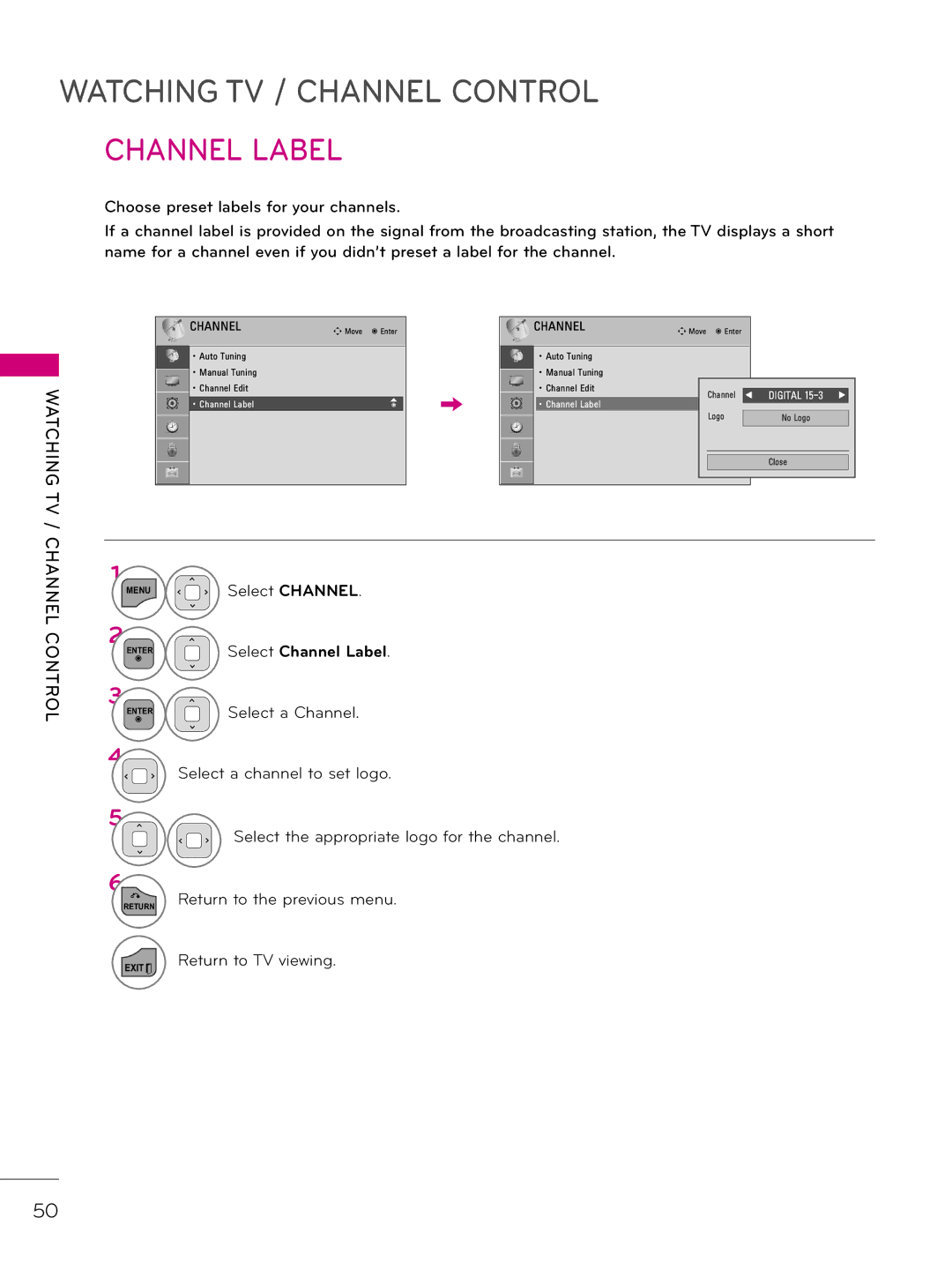 LG Electronics 26LD343H, 42LD343H, 37LD343H, 32LD343H, 32LD333H, 37LD333H owner manual Select Channel Label 