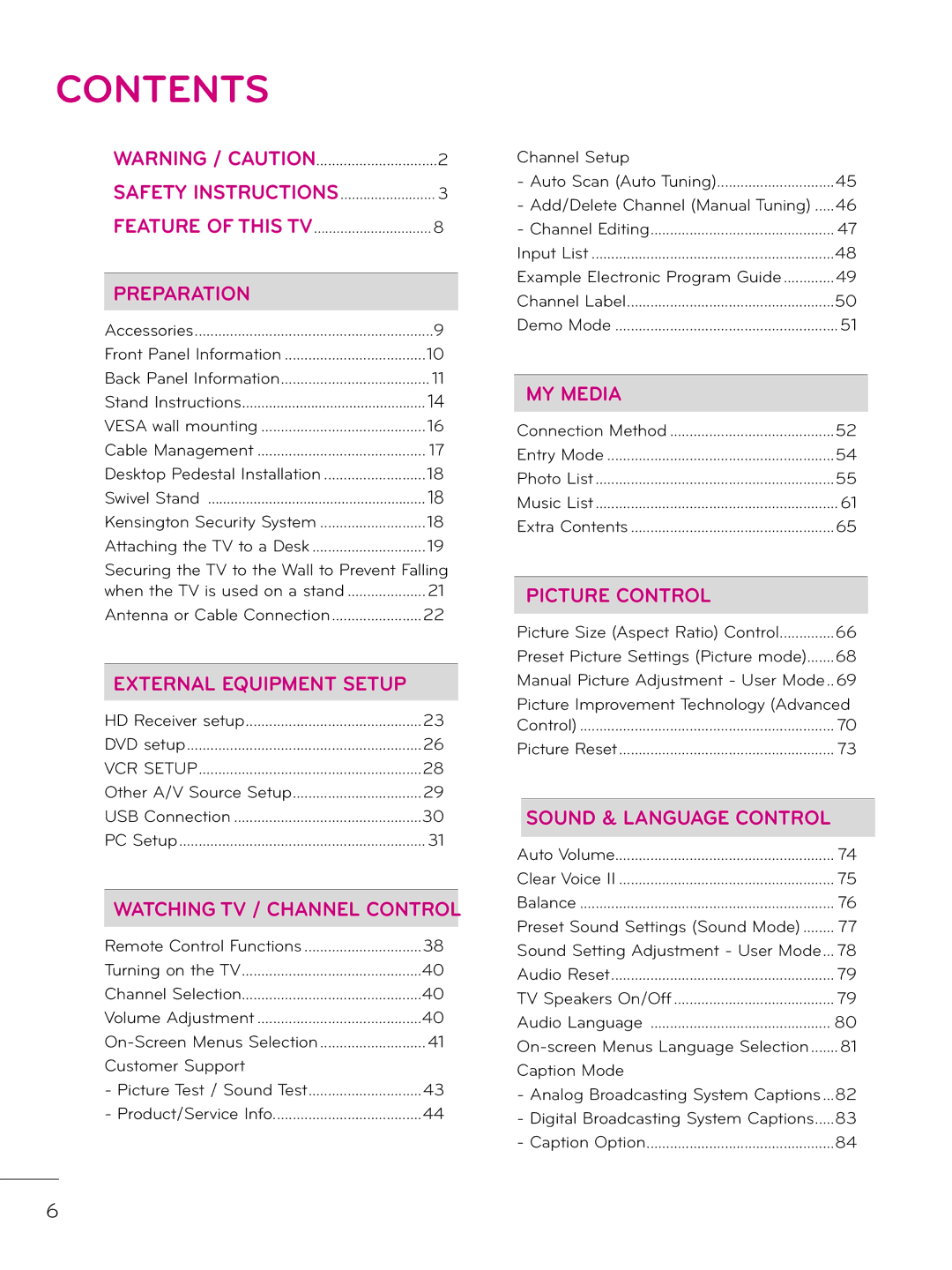 LG Electronics 42LD343H, 37LD343H, 26LD343H, 32LD343H, 32LD333H, 37LD333H owner manual Contents 