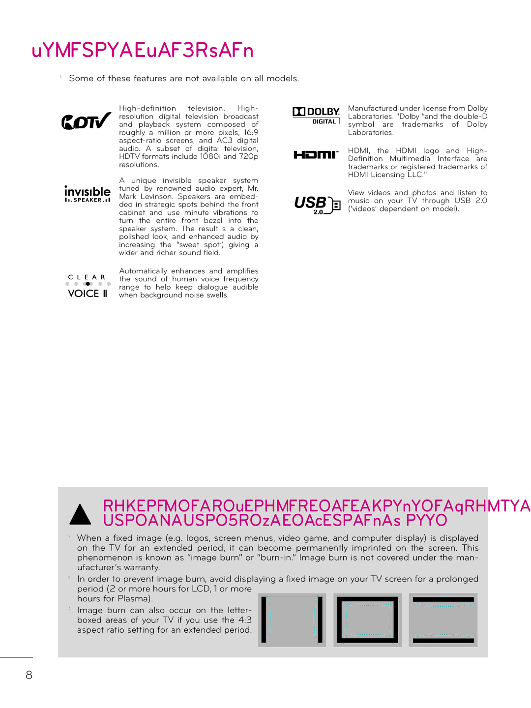 LG Electronics 26LD343H, 42LD343H, 37LD343H Feature of this TV, Some of these features are not available on all models 