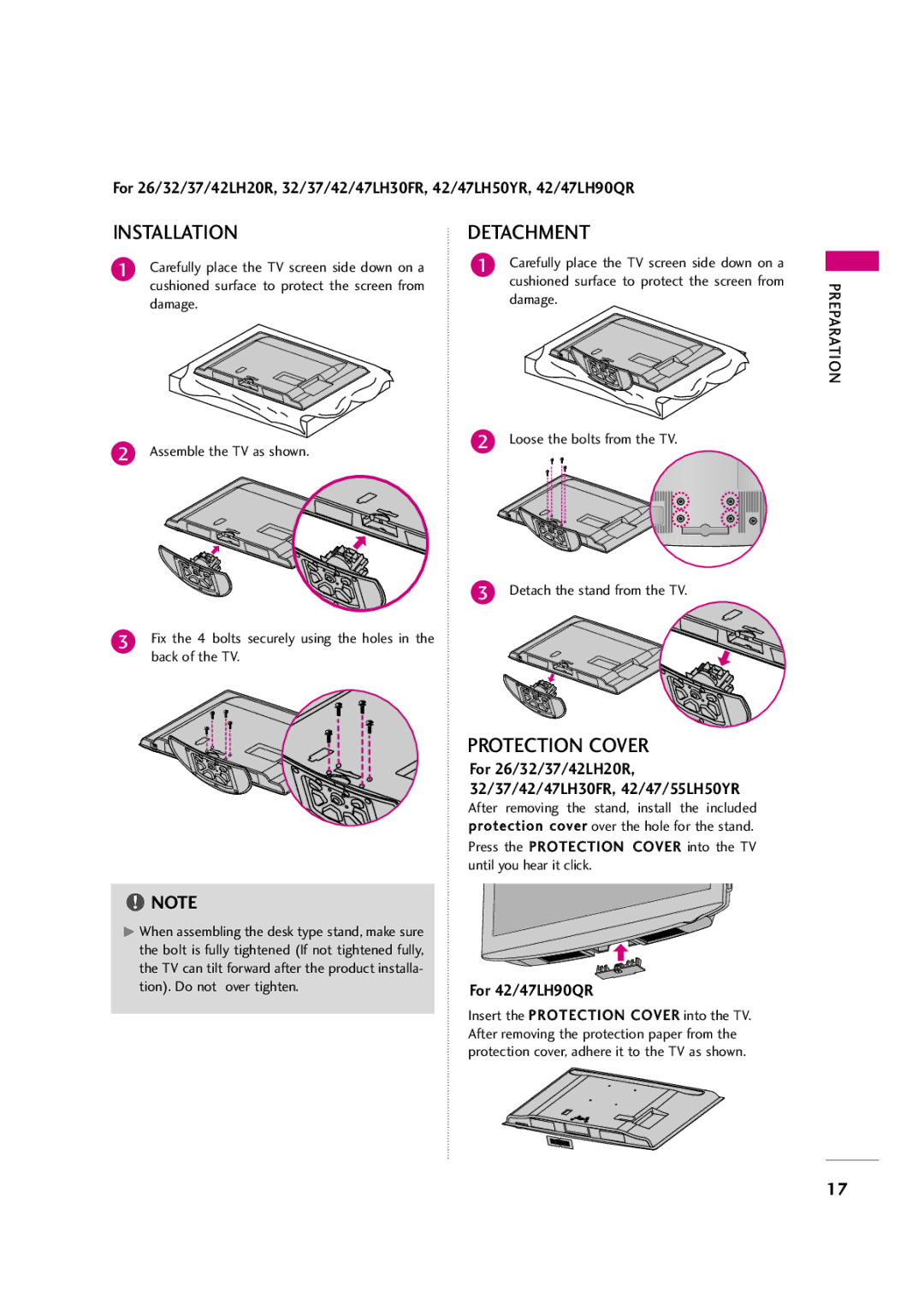 LG Electronics 47LH50YR, 42LF20FR, 37LH30FR, 37LH20R, 32LH30FR Cushioned surface to protect the screen from, Back of the TV 