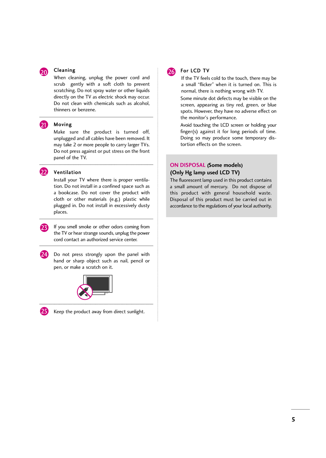 LG Electronics 42LH50YR Cleaning, When cleaning, unplug the power cord, Scrub gently with a soft cloth to prevent, Moving 