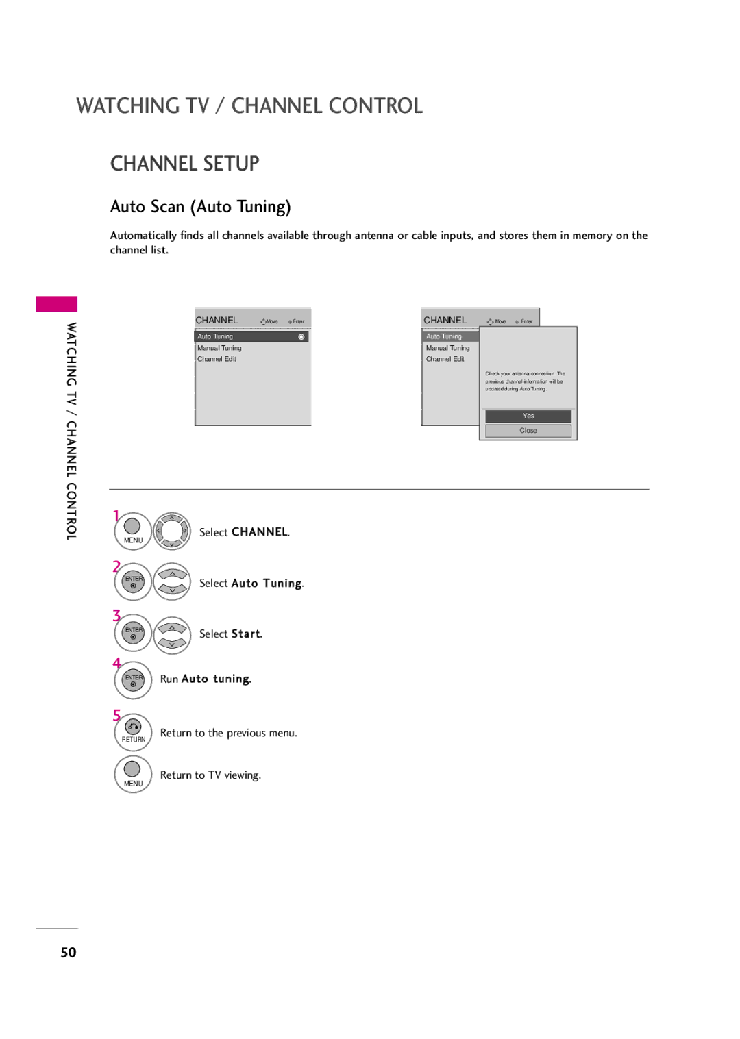 LG Electronics 42LF20FR, 37LH30FR, 37LH20R, 32LH30FR, 32LF20FR, 42LH50YR, 42LH30FR, 47LH50YR Channel Setup, Select Channel 