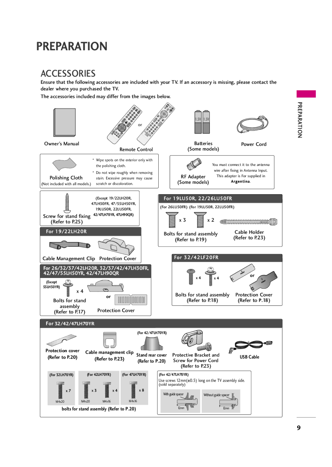 LG Electronics 55LH50YR, 42LF20FR, 37LH30FR, 37LH20R, 32LH30FR, 32LF20FR, 42LH50YR, 42LH30FR, 47LH50YR, 47LH30FR Accessories 