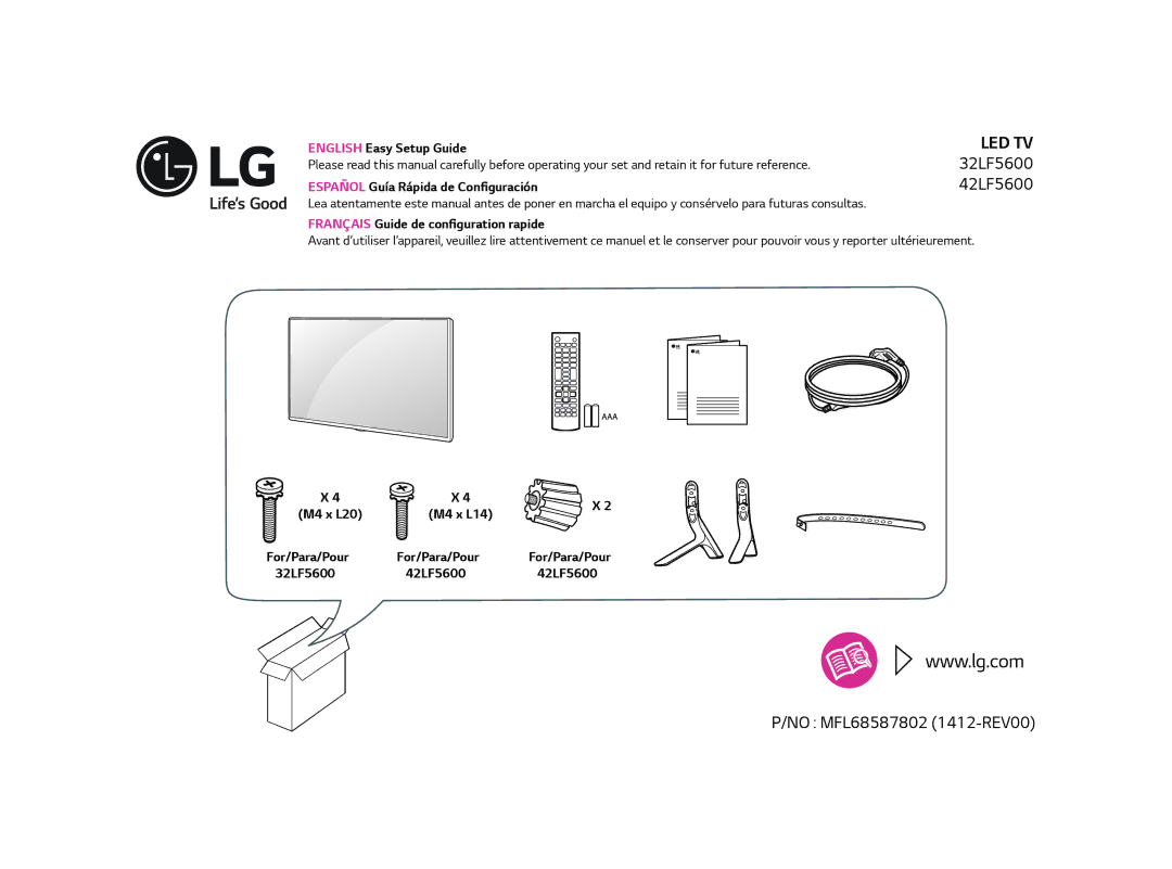 LG Electronics 42LF5600 owner manual No MFL68587802 1412-REV00 