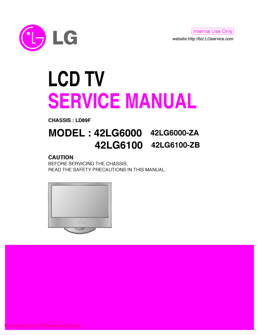 LG Electronics 42LG6100-ZB, 42LG6000-ZA service manual Lcd Tv 