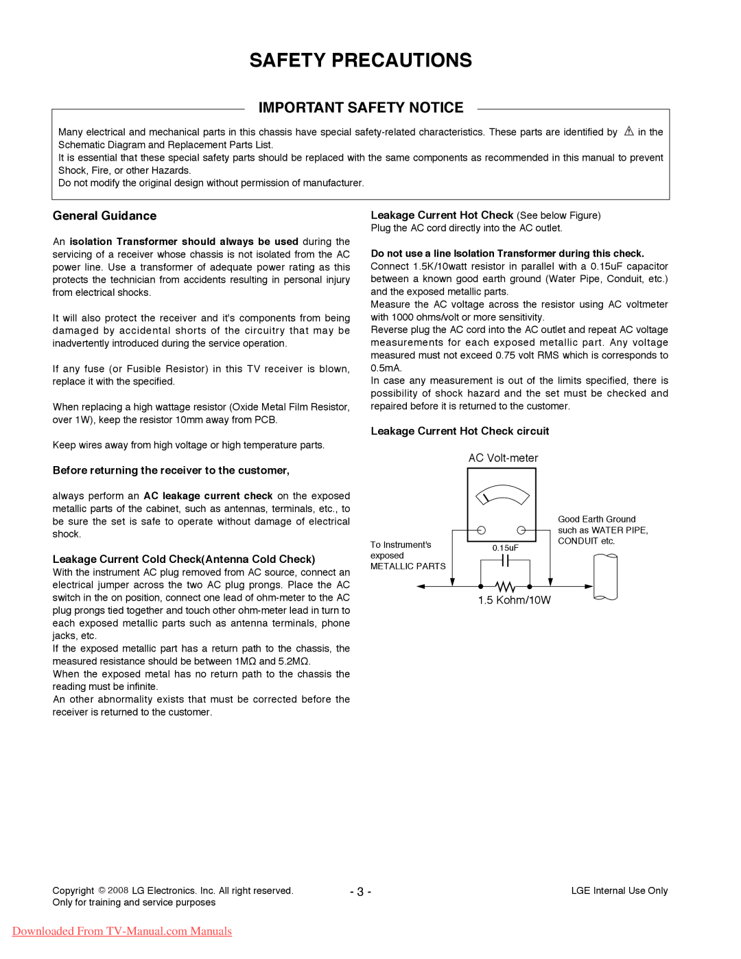 LG Electronics 42LG6000-ZA, 42LG6100-ZB service manual Safety Precautions, General Guidance 