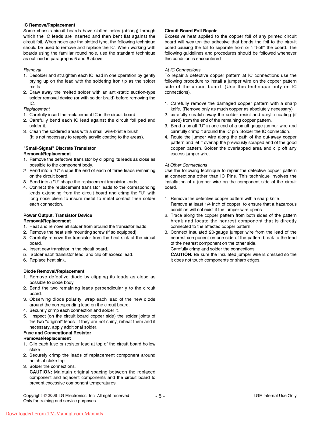 LG Electronics 42LG6100-ZB, 42LG6000-ZA service manual IC Remove/Replacement 