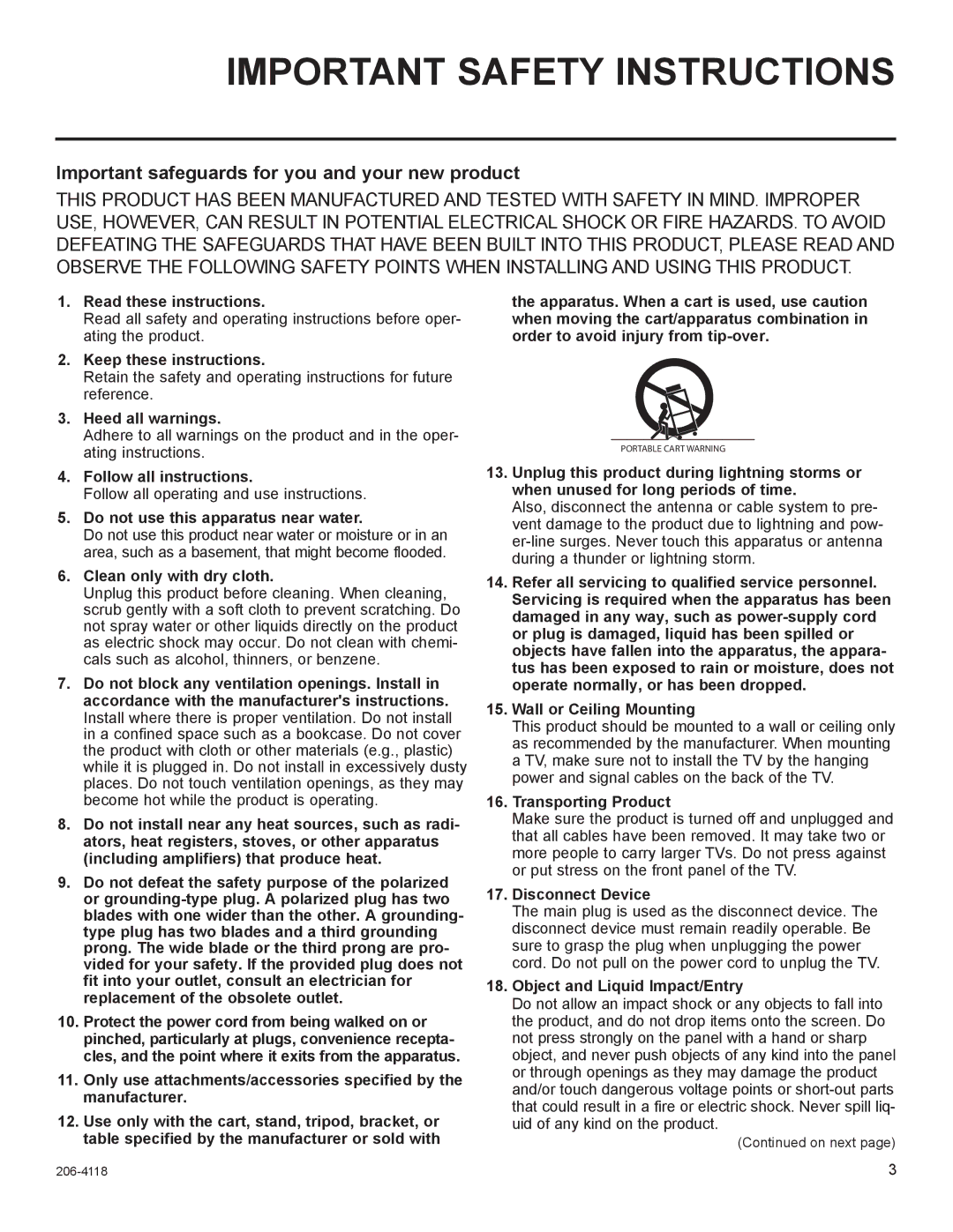 LG Electronics 37LH250H, 42LH255H, 42LH260H Important safeguards for you and your new product, Read these instructions 