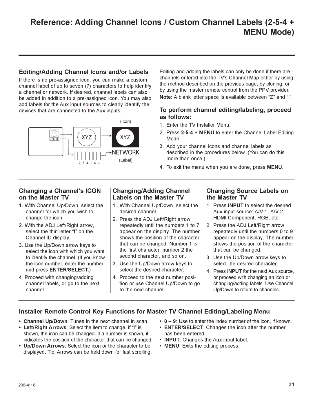 LG Electronics 37LH260H, 42LH255H Editing/Adding Channel Icons and/or Labels, Changing a Channel’s Icon on the Master TV 