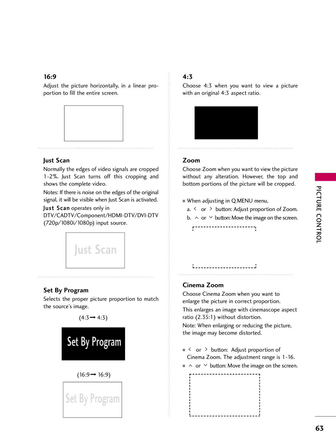 LG Electronics 47LH300C, 42LH300C, 42LH200C 169, When adjusting in Q.MENU menu, Or button Move the image on the screen 