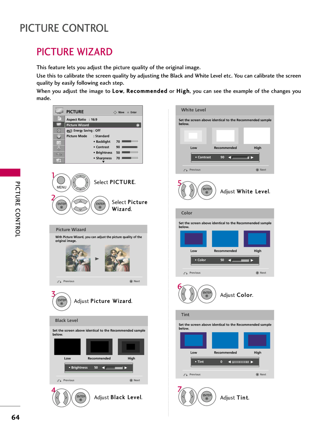 LG Electronics 42LH300C, 42LH200C, 37LH200C, 26LH200C, 26LH210C, 32LH210C, 32LH200C, 47LH300C owner manual Picture Wizard 