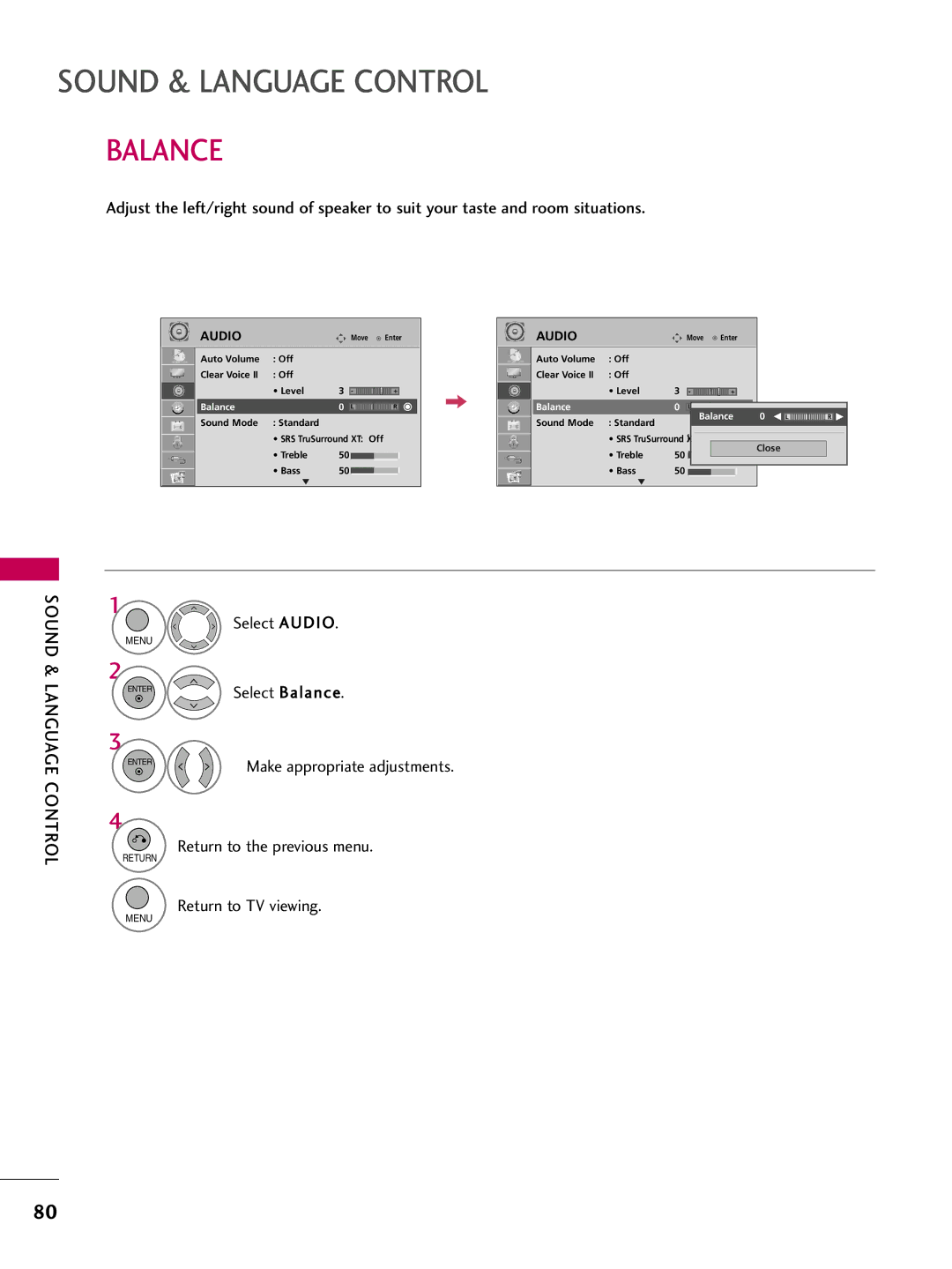 LG Electronics 42LH300C, 42LH200C, 37LH200C, 26LH200C, 26LH210C, 32LH210C, 32LH200C, 47LH300C owner manual Balance 