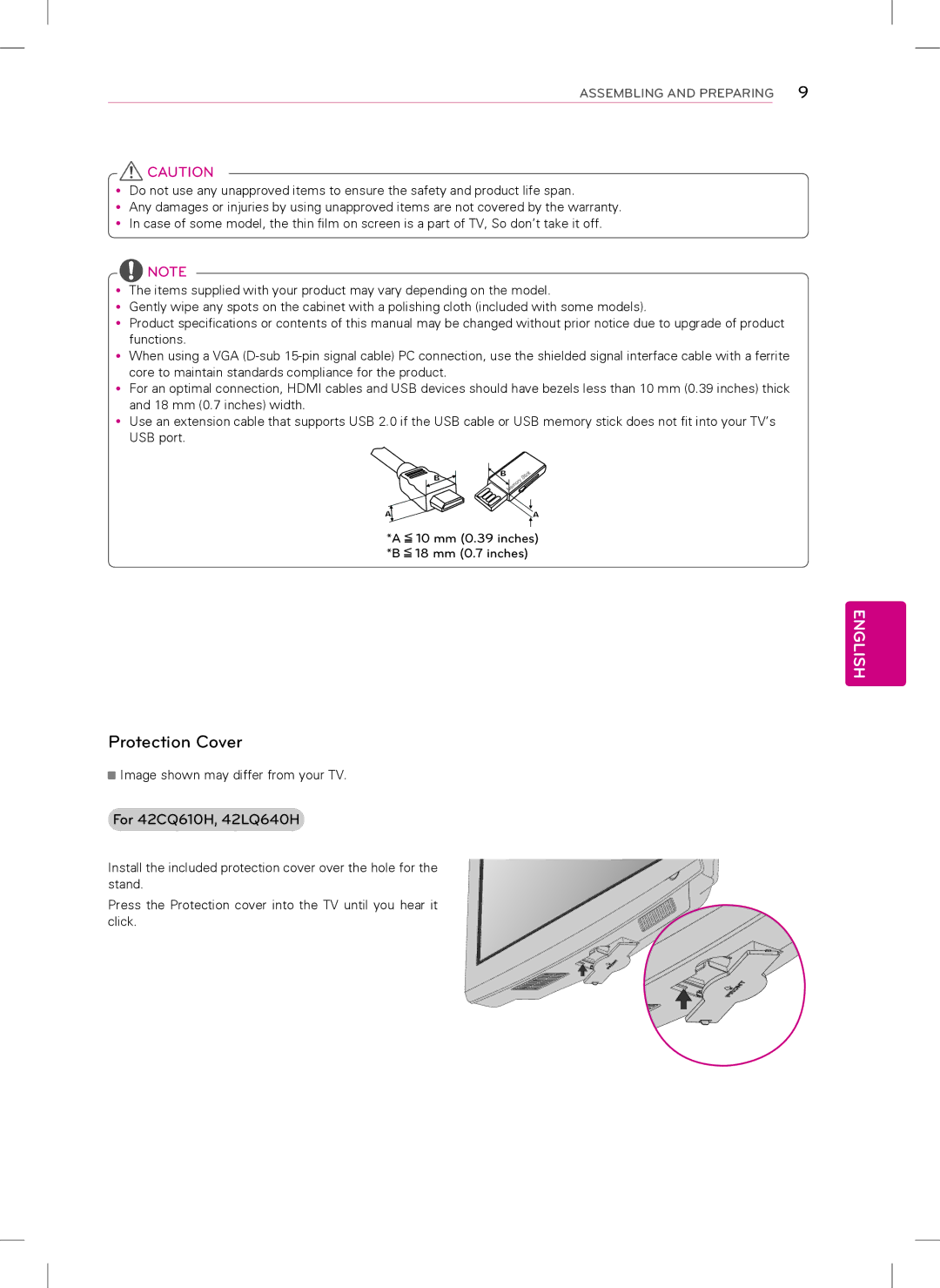 LG Electronics manual For 42CQ610H, 42LQ640H, Assembling and Preparing 