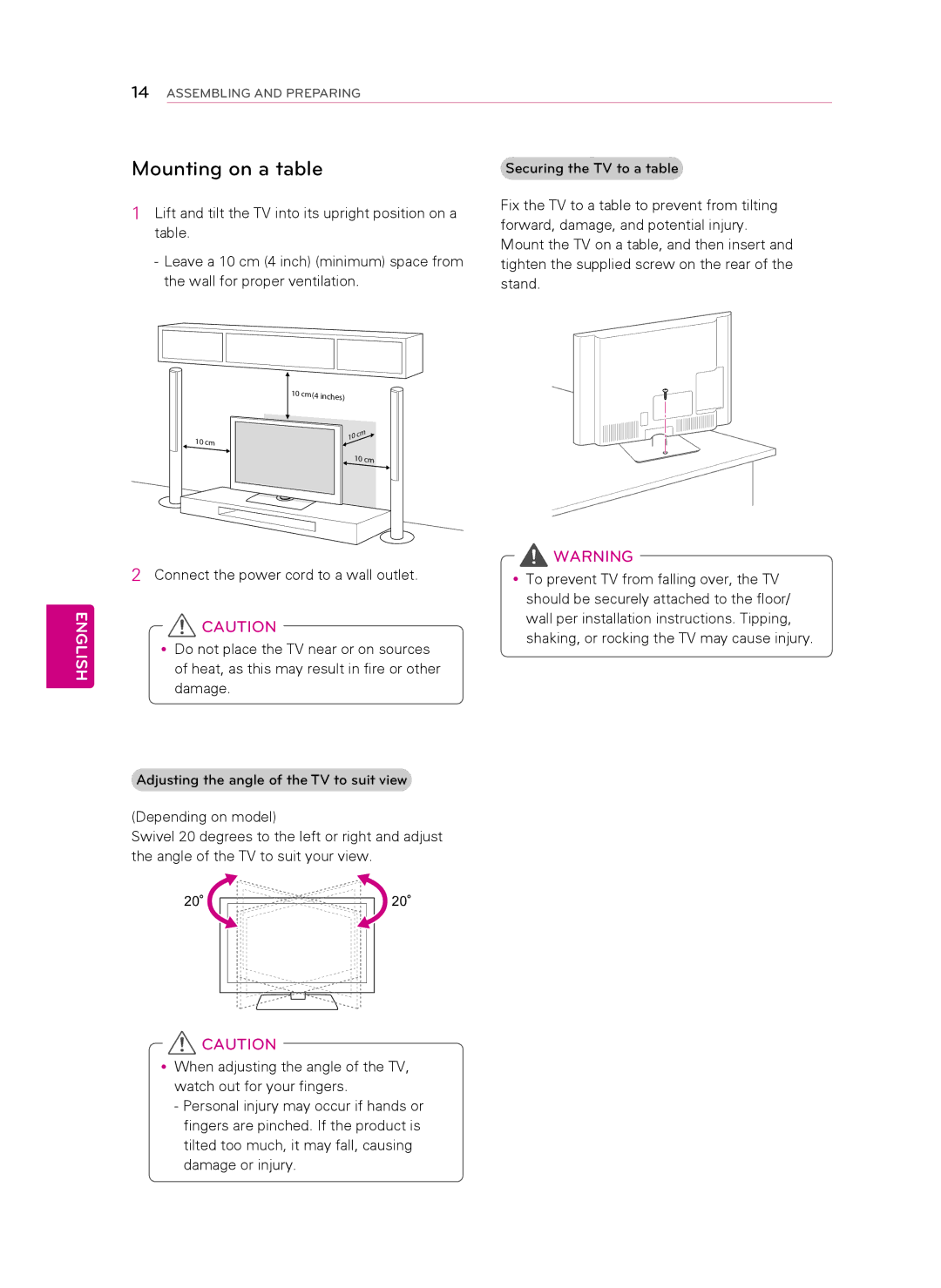 LG Electronics 42LS349C, 32LS349C owner manual Mounting on a table 