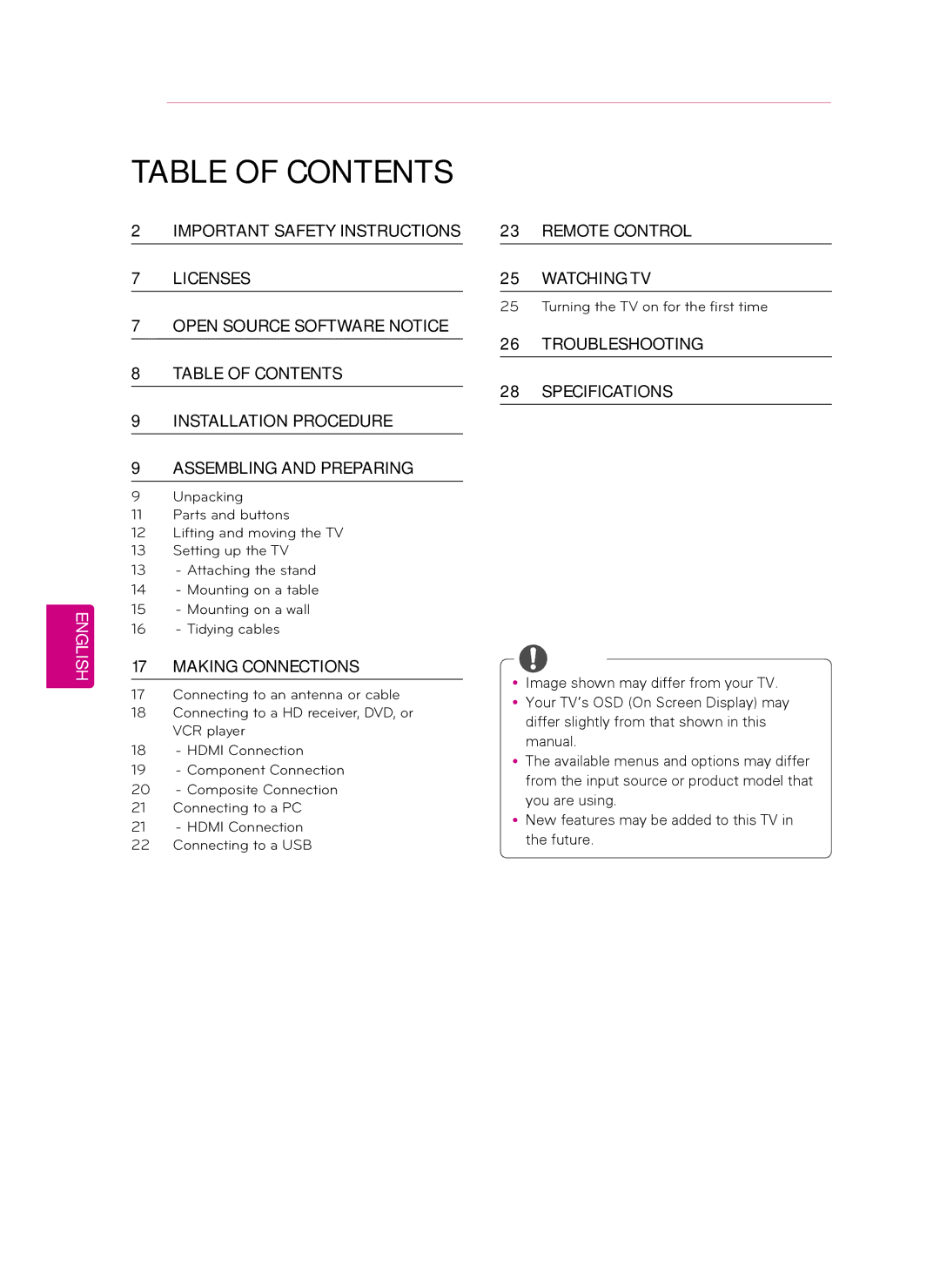 LG Electronics 42LS349C, 32LS349C owner manual Table of Contents 