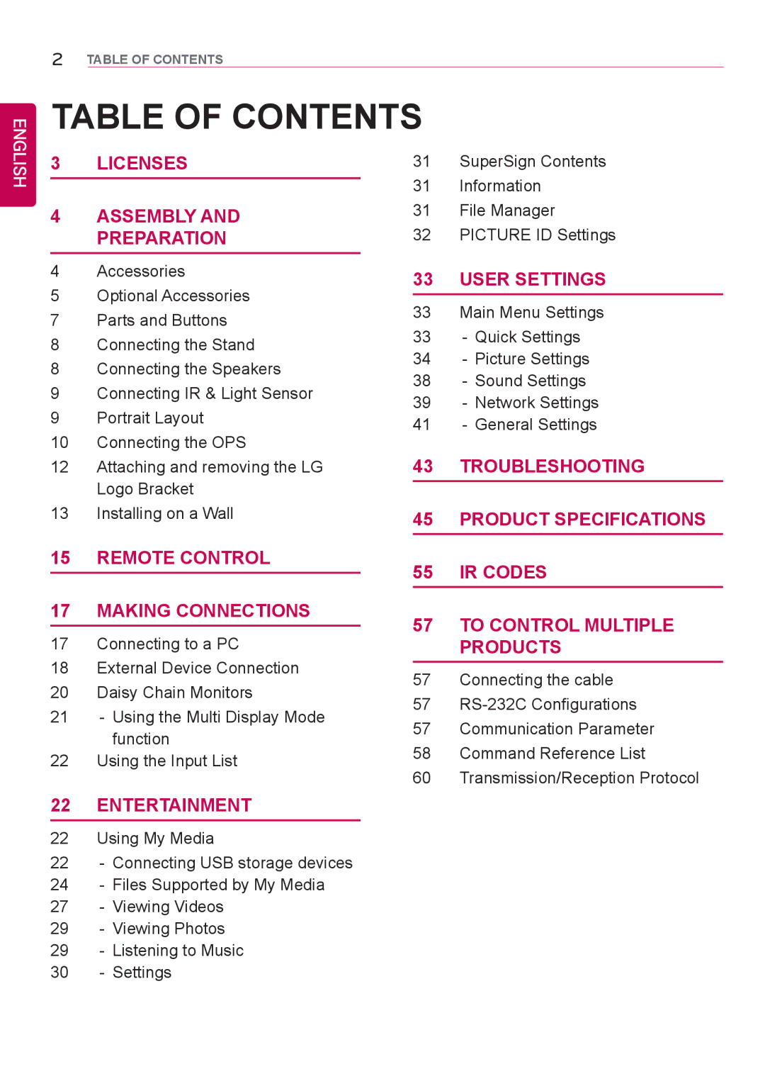 LG Electronics 42LS75A 49LS75A 55LS75A owner manual Table of Contents 