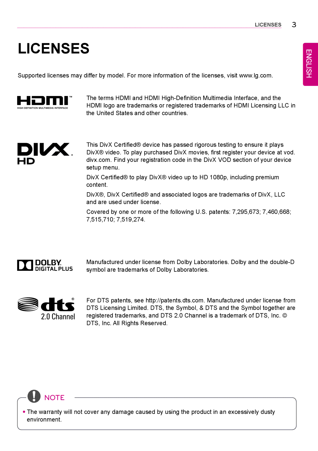 LG Electronics 42LS75A 49LS75A 55LS75A owner manual Licenses 